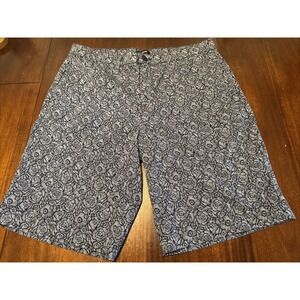 Alan Men's Stretch Shorts Size 32 Blue Floral Pattern Casual Cotton Blend